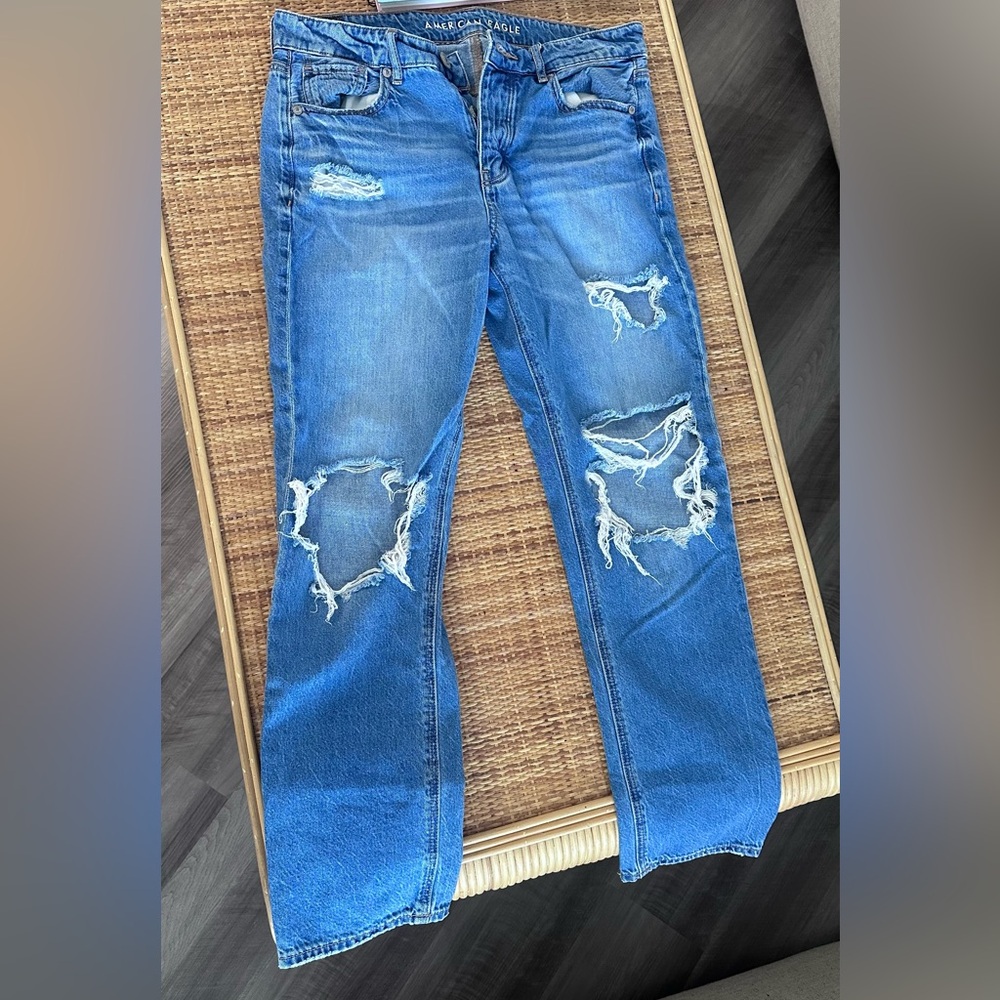 American Eagle Outfitters Distressed Blue Straight Leg Jeans